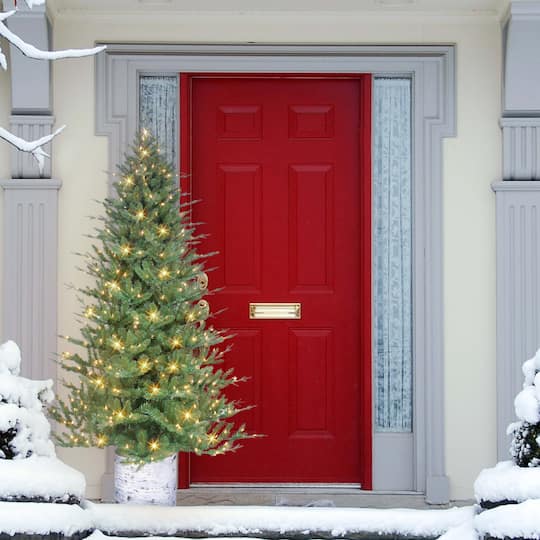 7.5ft. Pre-Lit Potted Artificial Christmas Tree, Clear Incandescent Lights